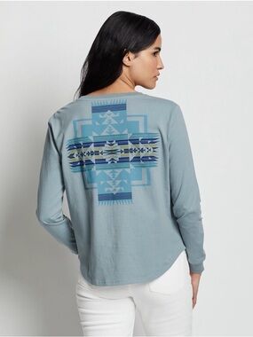 NWT Pendleton Women's Long - Sleeve Graphic Tee 100% Cotton Western Aztec Large